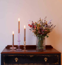 Load image into Gallery viewer, Mushroom Taupe 8 inch Rustic Baton Dinner Candles by Shearer Candles