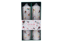 Load image into Gallery viewer, Gift boxed set of two Robin Advent Candles with a festive holly and berry design, numbered 1 to 25.