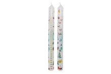 Load image into Gallery viewer, Christmas advent candles with festive winter scene featuring snowflakes, reindeer, Santa, and numbered days 1-25, white background
