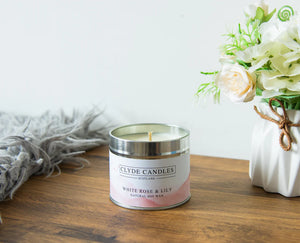 White Rose & Lily Scented Candle Tin