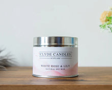 Load image into Gallery viewer, White Rose &amp; Lily Scented Candle Tin
